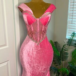 Pink prom dress, with silver embellishments, corset embedded